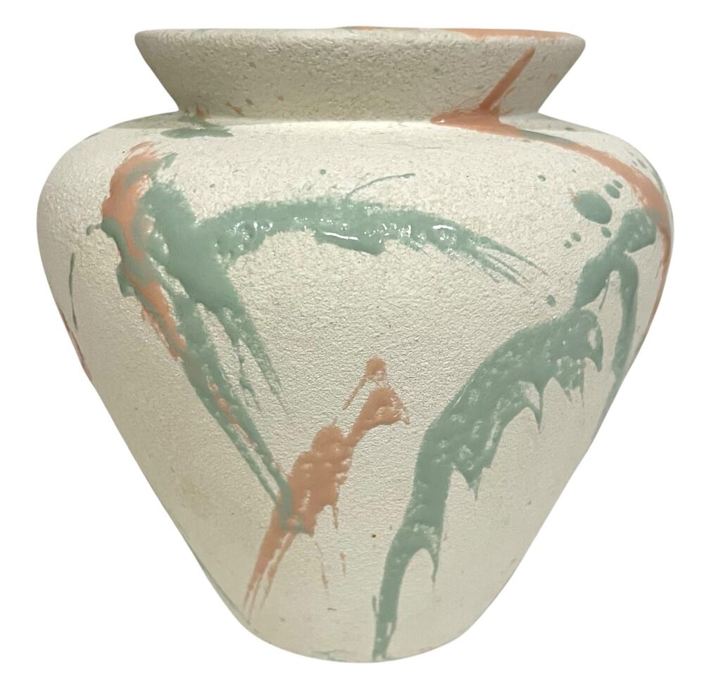 Harris Potteries Vintage 80s Ceramic Vase Post Modern Splatter Textured Pottery